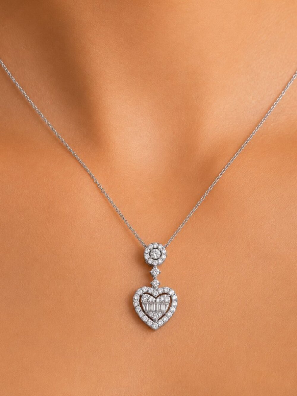 NEW 925 Sterling Silver Diamond Heart Pendant Necklace